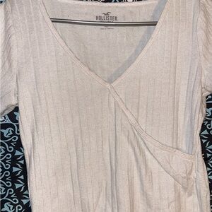 Hollister Cream Ribbed Wrap Top